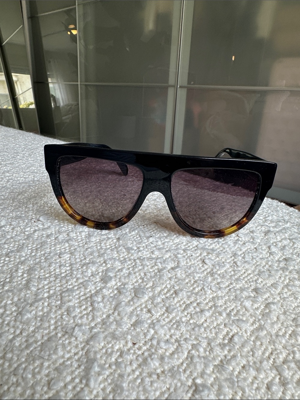 Celine Two-Tone Shield Sunglasses in Black & Tortoise Shell (CROOKED) - Picture 2 of 5